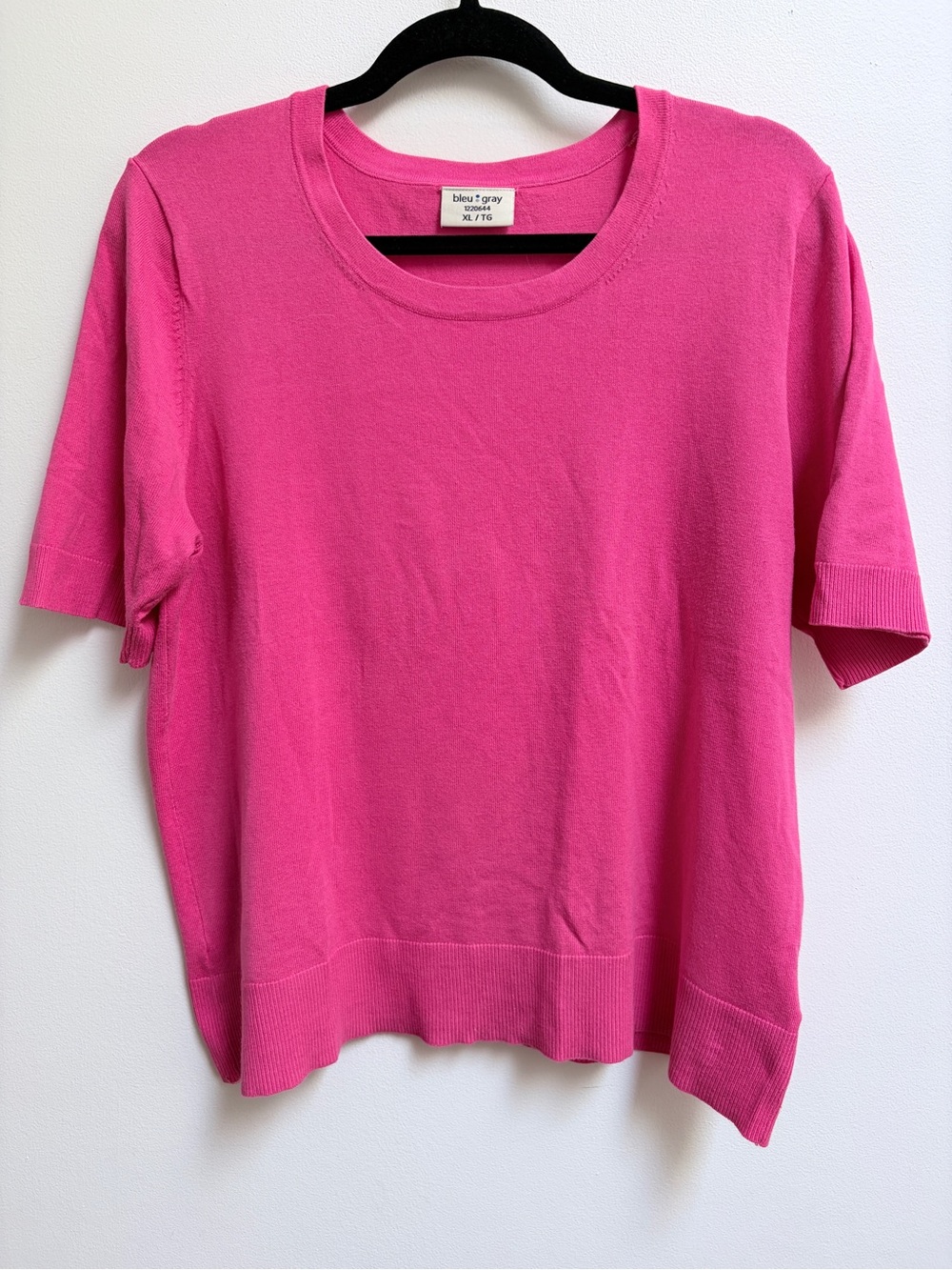 blue gray XL Women's Short Sleeve Ribbed Detail Crewneck Top in Pink